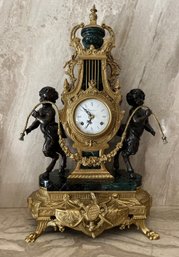 Vintage Imperial Farbel Fonderie DArte Bronze And Marble Mantel Clock, Italian, C. Mid-Late 20th Century