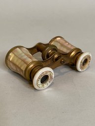 Lamier Mother Of Pearl Opera Glasses With Original Leather Case, Paris, Circa 1940