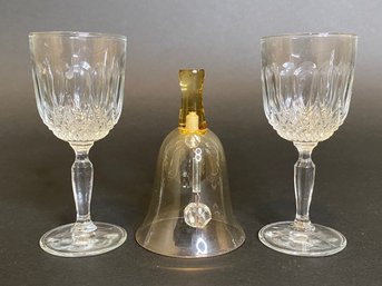 Pair Of Cordial Glasses And Glass Bell