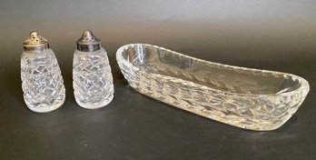Waterford Dish With Glass Salt And Pepper Shakers