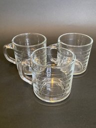 Three Libbey Duratuff Ribbed Glass Mugs