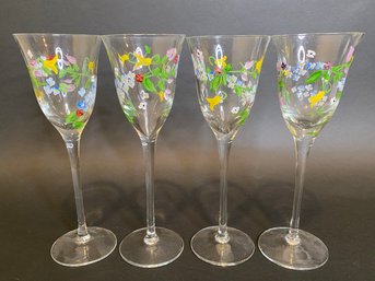 Four Hand Painted Wine Glasses