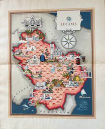 Prof. Giovanni De Agostini, 'Lucania' Pictorial Map Print From The Portfolio Image Italia, 1939