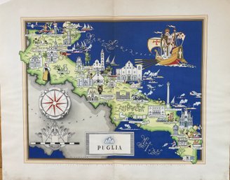 Prof. Giovanni De Agostini, 'Puglia ' Pictorial Map Print From The Portfolio Image Italia, 1939