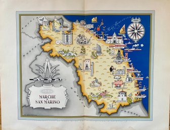 Prof. Giovanni De Agostini, 'Marche' Pictorial Map Print From The Portfolio Image Italia, 1939