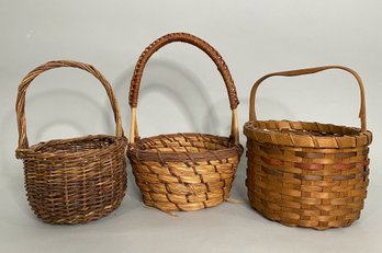 Three Small, Round, Handled Baskets