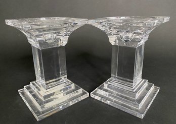 Pair Of  Crystal Pedestal Candle Stick Holders