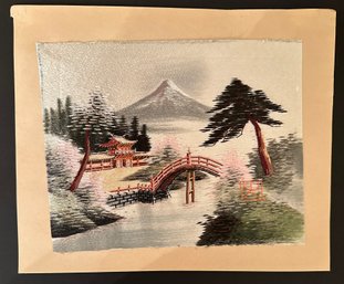 Japanese Mount Fuji Silk Embroidered Wall Hanging