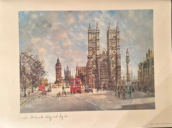 Thomas Benacci, London - Westminster Abbey And Big Ben, London England, 1988 - Vintage Art Print