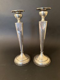 Pair Of 12' Sterling Silver Candle Sticks With Bell Flower Decoration