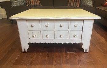 Country Style Painted And Distressed White Coffee Table With Drawer Storage