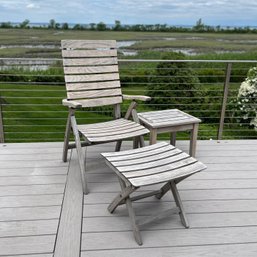 Outdoor Teak Armchair With Foot Rest And Side Table By Gloster Teak