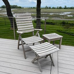 Outdoor Teak Armchair With Foot Rest And Side Table By Gloster Teak