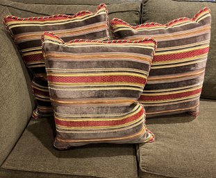 Three  Velvet Striped Throw Pillows