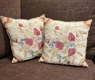 Two Embroidered Throw Pillows With Velvet Backing