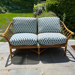 Vintage McGuire Mid Century Modern Style Bamboo Rattan Loveseat, C. 1980