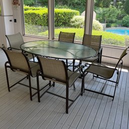 Brown Jordan Cast Aluminum And Glass Outdoor Dining Table With Six Chairs