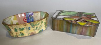 Stained Glass Style Mirrored Trinket Box With Decopage Decorated Planter