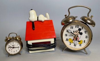 Snoopy Saltron Digital Alarm Clock And Walt Disney Mickey Lorus Quartz Alarm Clock With One Gold Tone Small