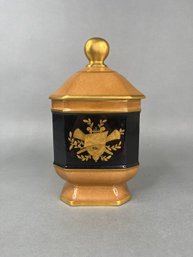 Covered Gold And Black Painted Jar