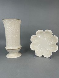 Lenox Vase With Lenox Leaf Dish