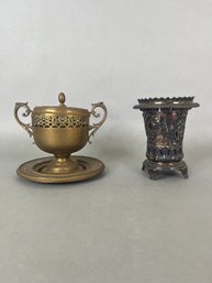 Incense Burner With Under Plate And Decorated Cup