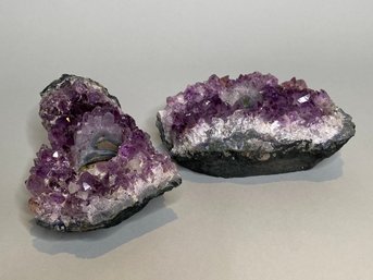 Pair Of Purple Quartz Crystal Votive Candle Holders