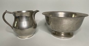 Revere Reproduction Steiff Pewter Bowl And Pitcher