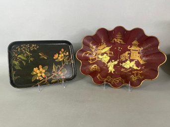 Two Wood Decorative Painted Trays