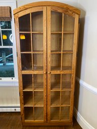 Mission Style Oak Two Door Display Cabinet With Arched Pediment