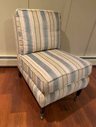 Calico Corner Custom Upholstered Slipper Chair With Reeded Legs On Casters