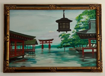 Kinrod, Japanese Houses Reflecting On A Lake, Acrylic On Cavas