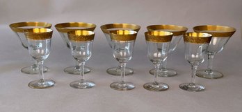 Partial Set Of Of 10 Clear Glasses With Gilt Rims, Mid-20th Century