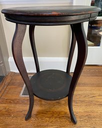 Round Tall Paint And Stencil Decorated Side Table