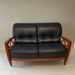 I4Mariani Blue Leather Settee, Made In Italy, C. Late 20th Century