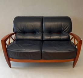 I4Mariani Blue Leather Settee, Made In Italy, C. Late 20th Century