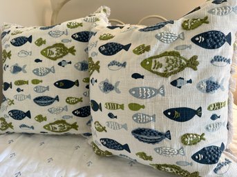 Pair Of Throw Pillows With Fish Motif