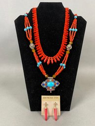 Coral And Turquoise Tribal Necklaces