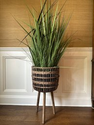 Basket Plant Stand With Artificial Grasses