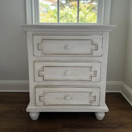 White Painted Bedside Table With Antiqued Finish, Modern