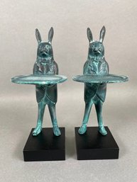 Pair Of Decorative Crafts Bunny Business Card Holders, Made In China