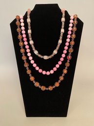 Collection Of Vintage Pink Beaded Necklaces