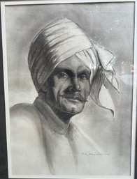 P.R. Browne, Charcoal On Paper Drawing Of Man Wearing A Turban