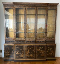 Chinoiserie Style Lacquered Lighted Display Or China Cabinet