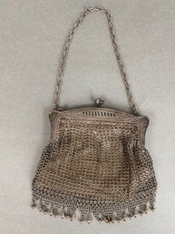 C. Silver Vintage Mesh Metal Purse With Chain Strap