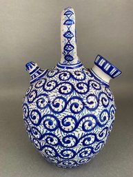 Spanish Boticho Blue And White Glazed Ceramic Jug