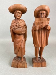 Two Hand Carved Wood Figurines, Probably Latin American, Modern