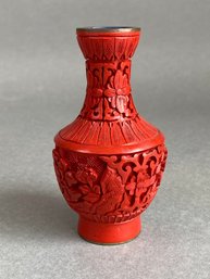 Midcentury Carved Cinnabar Bud Vase