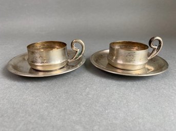 Pair 800 Silver Demitasse Cups And Saucers