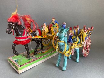 Two Gidi Carrettino Siciliano Horse And Carriage Figurines